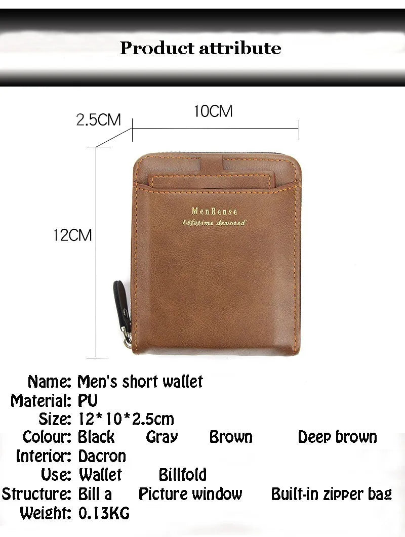 New Leather Men's Card holder Zipper Short Desigh Male Vintage pocket Wallets men's billeteras para hombre