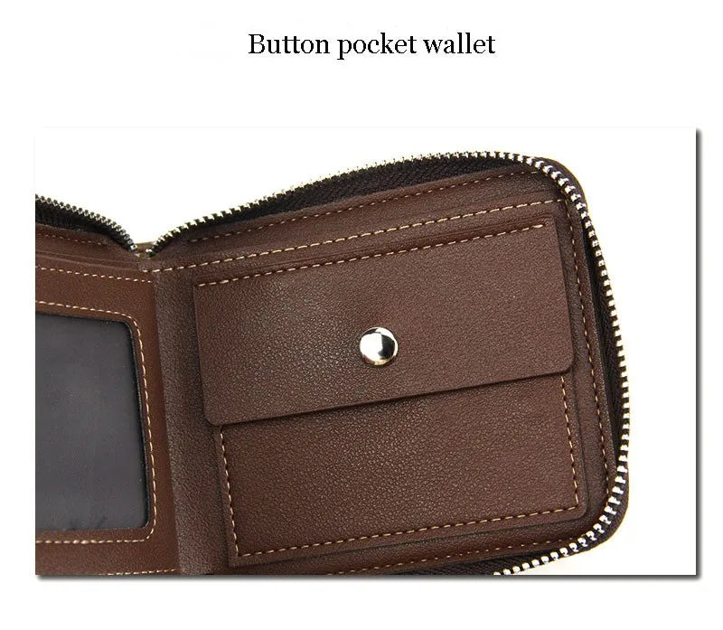 New Leather Men's Card holder Zipper Short Desigh Male Vintage pocket Wallets men's billeteras para hombre