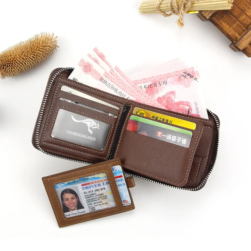 New Leather Men's Card holder Zipper Short Desigh Male Vintage pocket Wallets men's billeteras para hombre