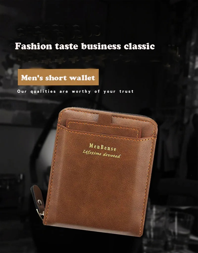 New Leather Men's Card holder Zipper Short Desigh Male Vintage pocket Wallets men's billeteras para hombre