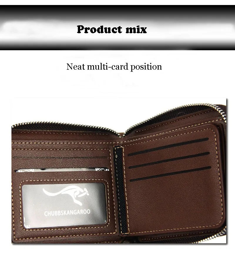 New Leather Men's Card holder Zipper Short Desigh Male Vintage pocket Wallets men's billeteras para hombre