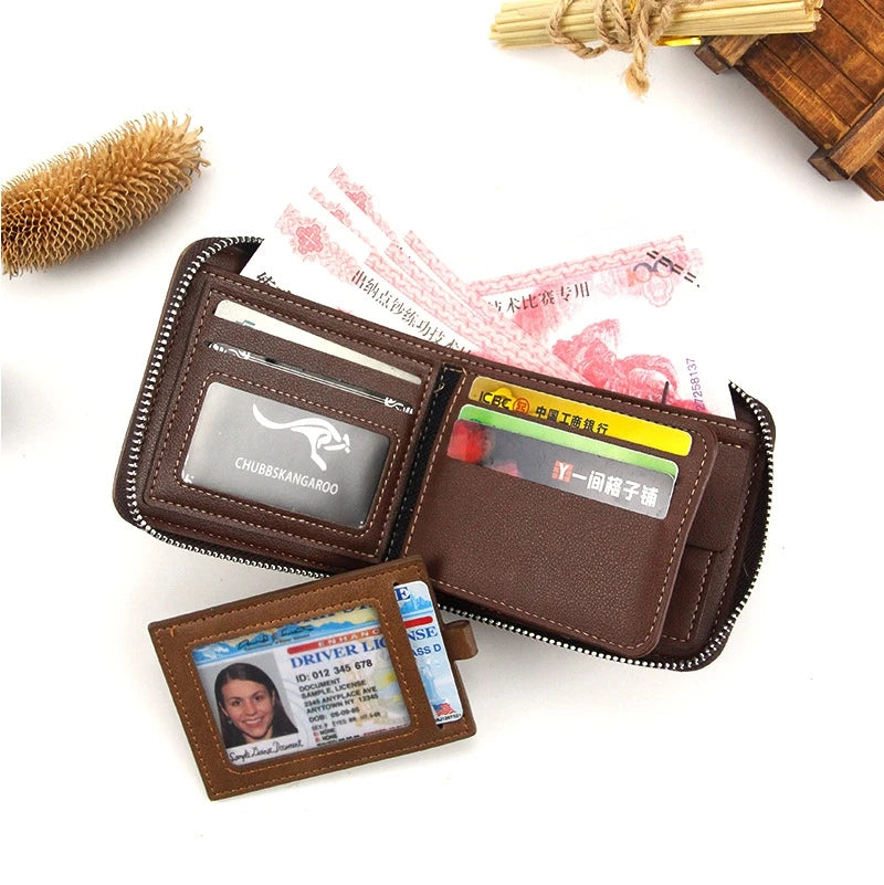 New Leather Men's Card holder Zipper Short Desigh Male Vintage pocket Wallets men's billeteras para hombre