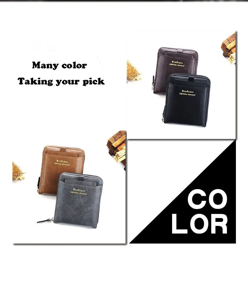 New Leather Men's Card holder Zipper Short Desigh Male Vintage pocket Wallets men's billeteras para hombre