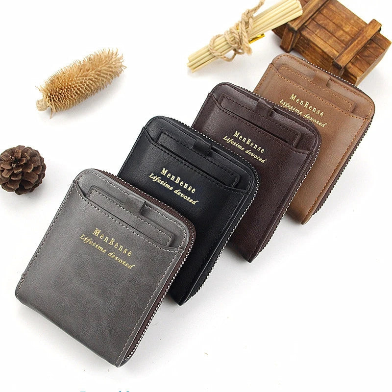 New Leather Men's Card holder Zipper Short Desigh Male Vintage pocket Wallets men's billeteras para hombre