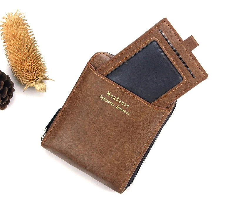 New Leather Men's Card holder Zipper Short Desigh Male Vintage pocket Wallets men's billeteras para hombre