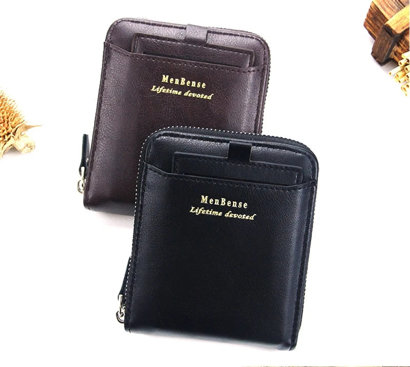 New Leather Men's Card holder Zipper Short Desigh Male Vintage pocket Wallets men's billeteras para hombre