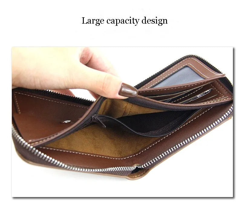 New Leather Men's Card holder Zipper Short Desigh Male Vintage pocket Wallets men's billeteras para hombre