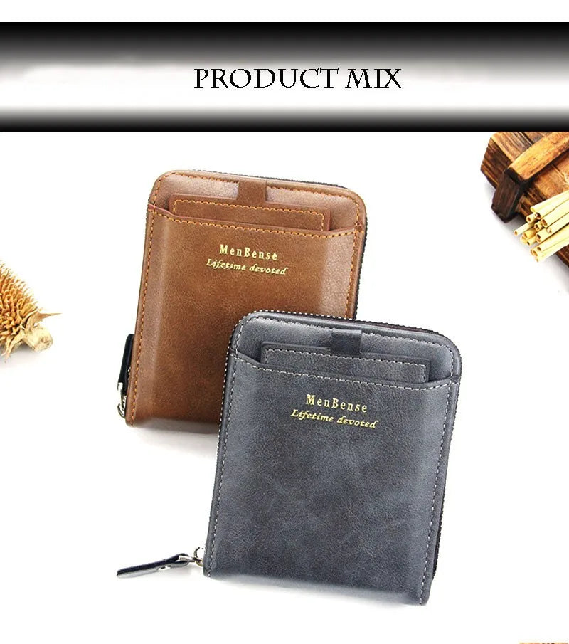 New Leather Men's Card holder Zipper Short Desigh Male Vintage pocket Wallets men's billeteras para hombre