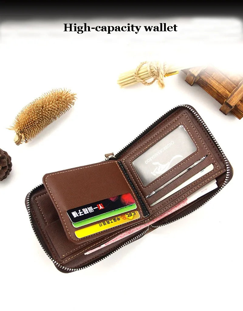 New Leather Men's Card holder Zipper Short Desigh Male Vintage pocket Wallets men's billeteras para hombre