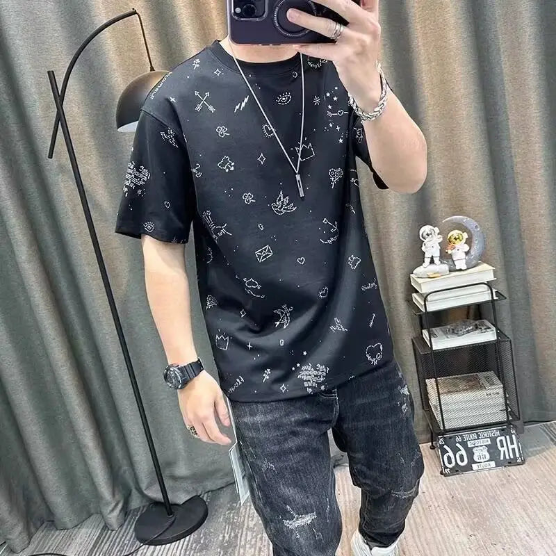Short-sleeved T-shirt for men New Style Full-body Print High-end Pure Cotton Half-sleeved