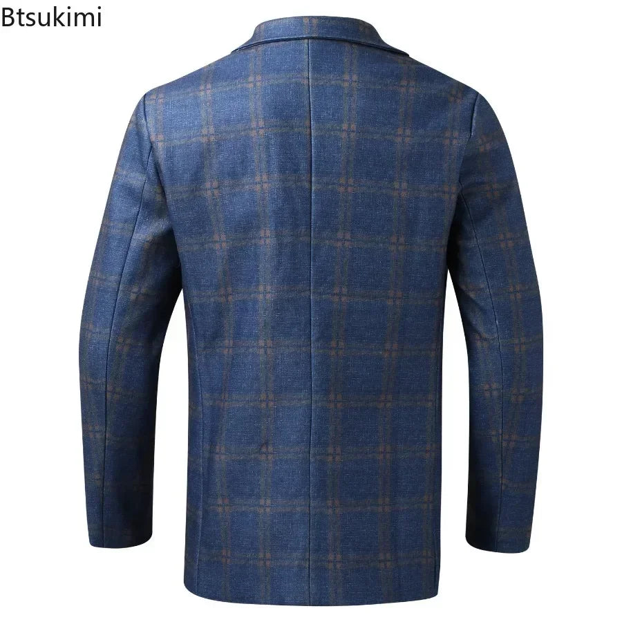 2025 Men's Plaid Blazer Jacket England Style Retro Long Sleeve Business Office Suit Jacket Fashion Simple Outerwear Jacket Male