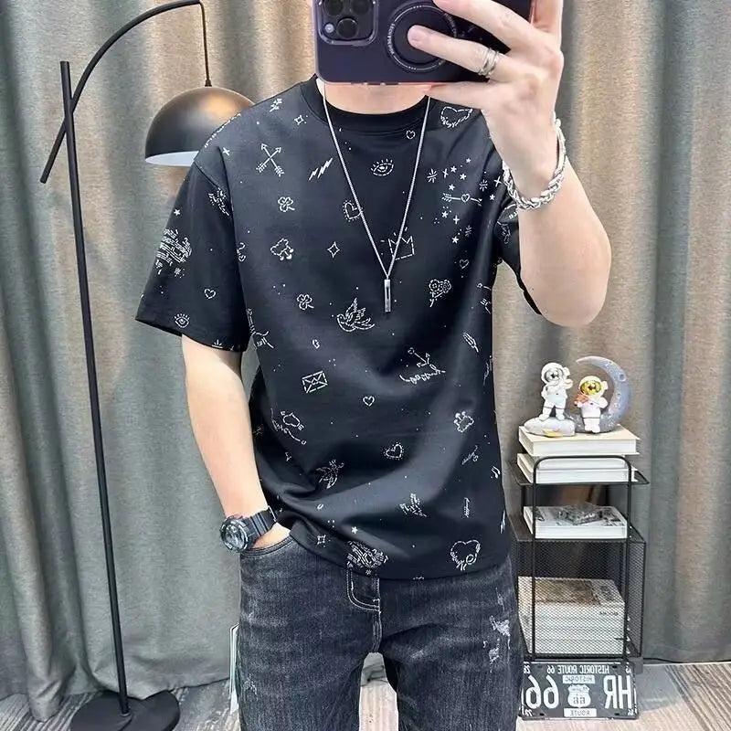 Short-sleeved T-shirt for men New Style Full-body Print High-end Pure Cotton Half-sleeved