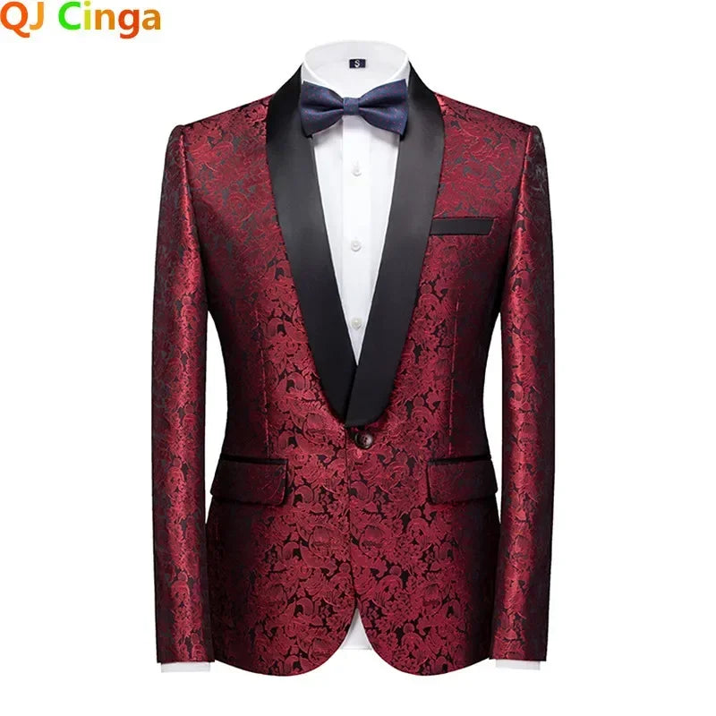 New Blue Jacquard Men's Suit Jacket Wedding Party Suit Men's Blue Red and White Men's Suit Slim Fit