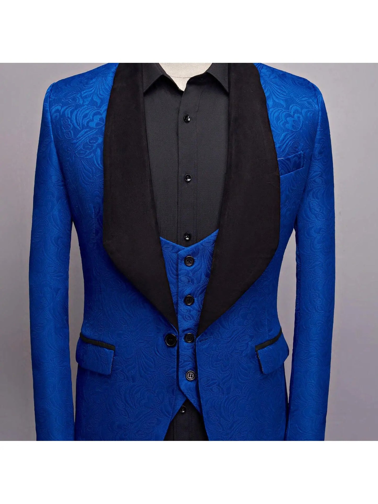 Mens 3 Piece Floral Tuxedo, Jacquard Slim Suit Set, Paisley Blazer Vest And Pants