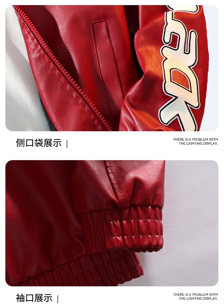 Fashion Leather Jacket Man Original Patchwork Embroidery Designer
