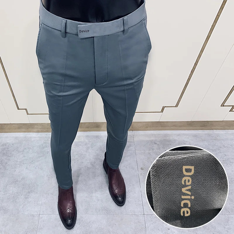 New Style Men's Casual Small Foot Elastic Suit Pants Simple Solid Color