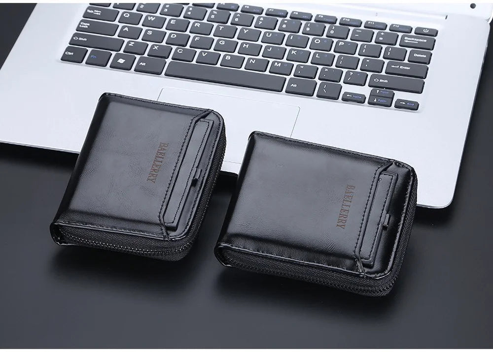 Compact Retro Wallet for Men Distressed PU Leather Zipper Coin Pocket Multi-Card Organizer Gift
