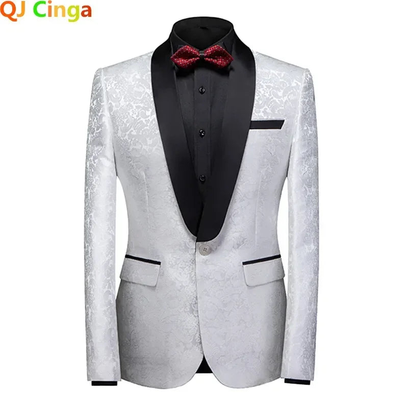 New Blue Jacquard Men's Suit Jacket Wedding Party Suit Men's Blue Red and White Men's Suit Slim Fit