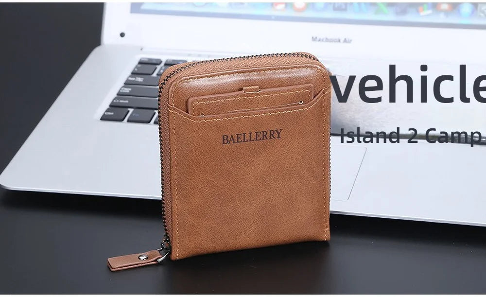 Compact Retro Wallet for Men Distressed PU Leather Zipper Coin Pocket Multi-Card Organizer Gift