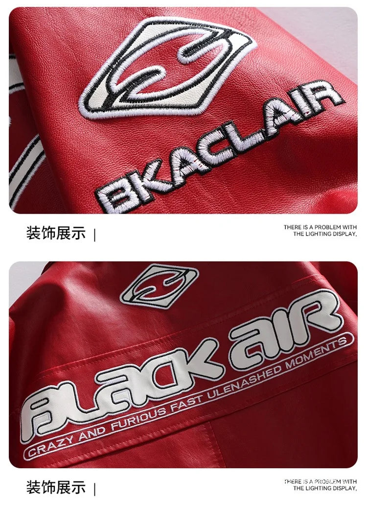 Fashion Leather Jacket Man Original Patchwork Embroidery Designer