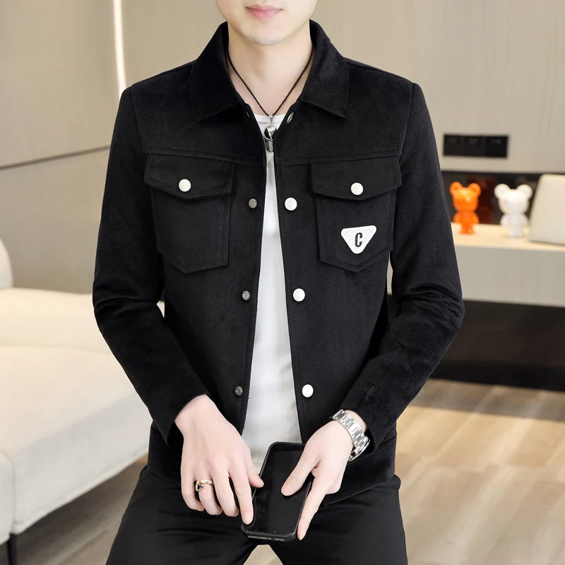 Small fragrance denim jacket Men's spring and fall American vibe Embroidered Plankton top fashion brand baggy lapel jacket