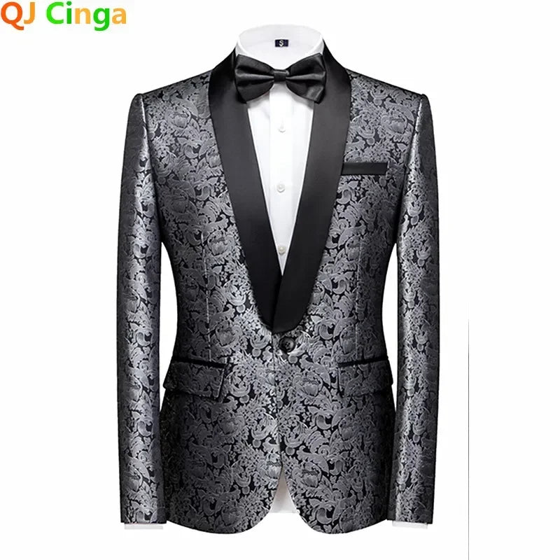 New Blue Jacquard Men's Suit Jacket Wedding Party Suit Men's Blue Red and White Men's Suit Slim Fit