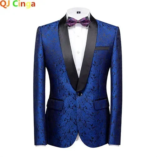 New Blue Jacquard Men's Suit Jacket Wedding Party Suit Men's Blue Red and White Men's Suit Slim Fit