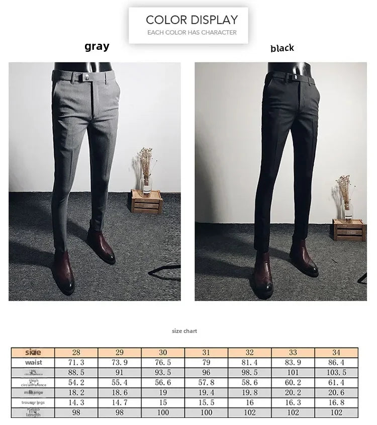 Casual Business Men's Black Stretchy Cropped Pants Trendy Korean Style Slim Fit Men's Suit Pants Summer Wear