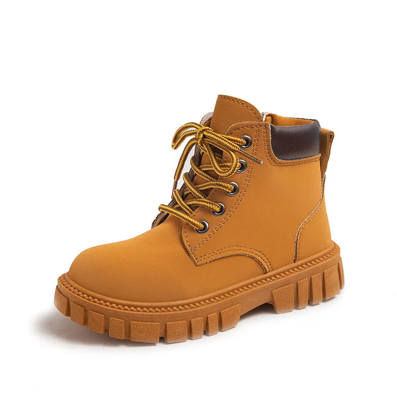 Fashion Boy Short Boots Non-Slip British Style Boots Children's Side Zipper Design Single Boots Leather Boots Anti-skid
