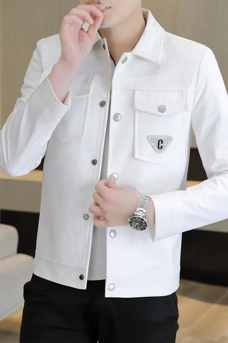 Small fragrance denim jacket Men's spring and fall American vibe Embroidered Plankton top fashion brand baggy lapel jacket