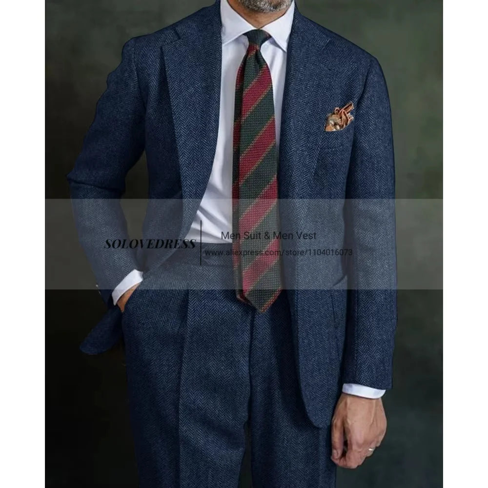 Men's Herringbone Suit Two Piece Suit Elegant Men's Suit Pants Set Casual Suit Men's Clothing Men's Pants Halloween Party Double