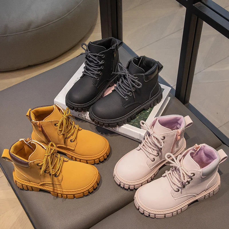 Fashion Boy Short Boots Non-Slip British Style Boots Children's Side Zipper Design Single Boots Leather Boots Anti-skid