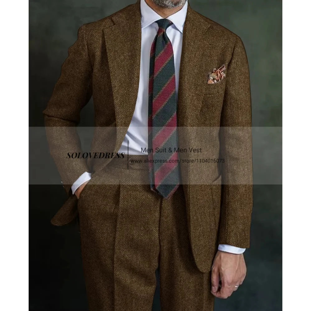 Men's Herringbone Suit Two Piece Suit Elegant Men's Suit Pants Set Casual Suit Men's Clothing Men's Pants Halloween Party Double