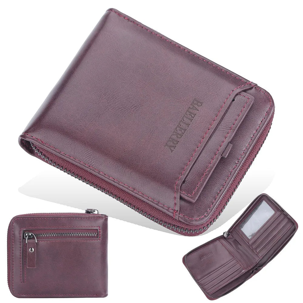 Compact Retro Wallet for Men Distressed PU Leather Zipper Coin Pocket Multi-Card Organizer Gift