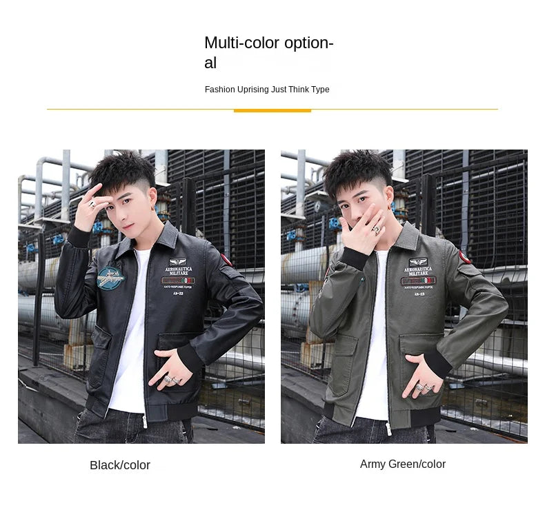 Embroidered Print Handsome Leather Jacket Lapel Fashion