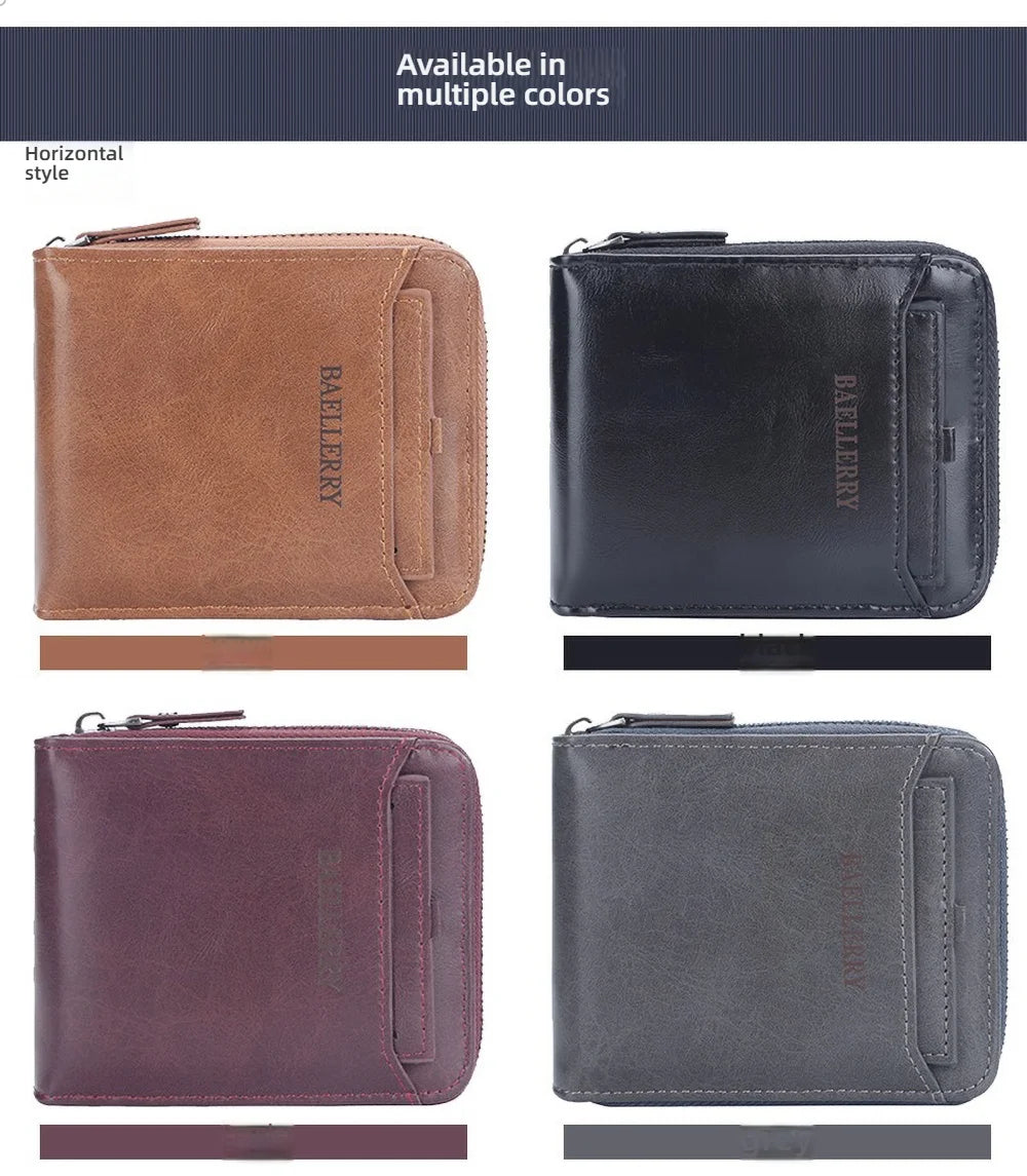 Compact Retro Wallet for Men Distressed PU Leather Zipper Coin Pocket Multi-Card Organizer Gift