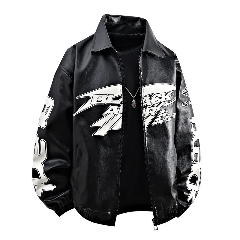 Fashion Leather Jacket Man Original Patchwork Embroidery Designer