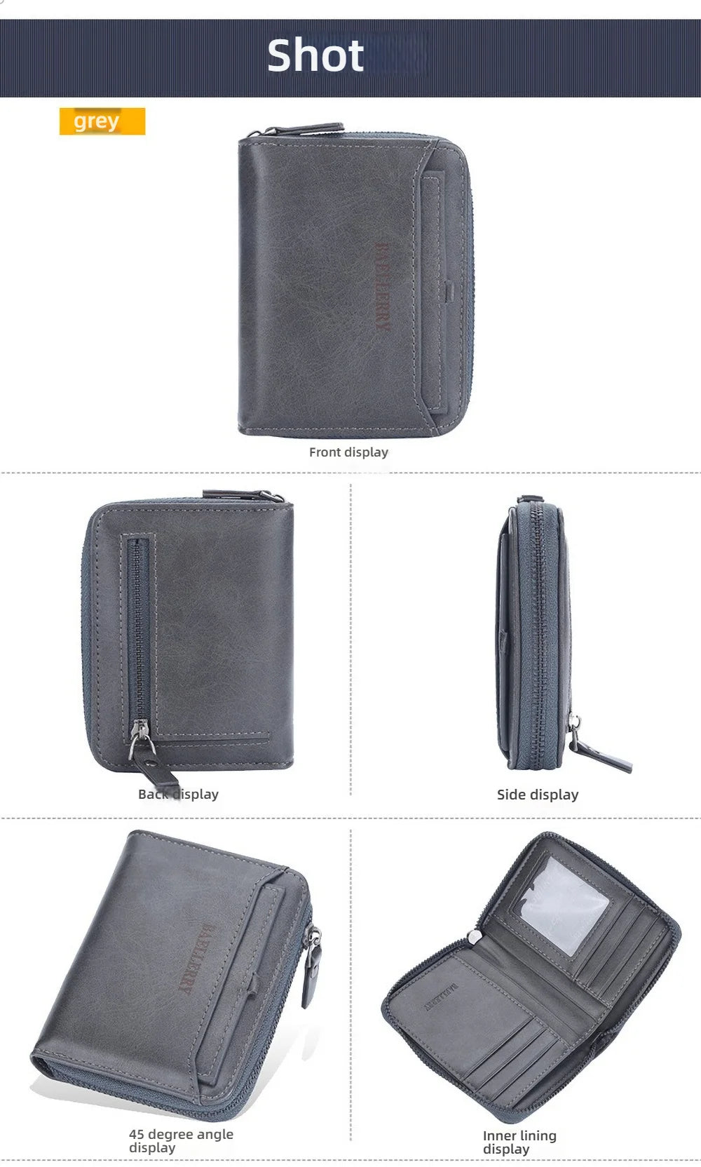 Compact Retro Wallet for Men Distressed PU Leather Zipper Coin Pocket Multi-Card Organizer Gift