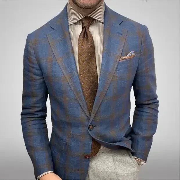 2025 Men's Plaid Blazer Jacket England Style Retro Long Sleeve Business Office Suit Jacket Fashion Simple Outerwear Jacket Male