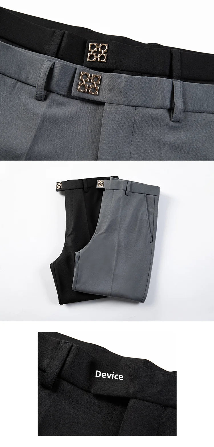 New Style Men's Casual Small Foot Elastic Suit Pants Simple Solid Color
