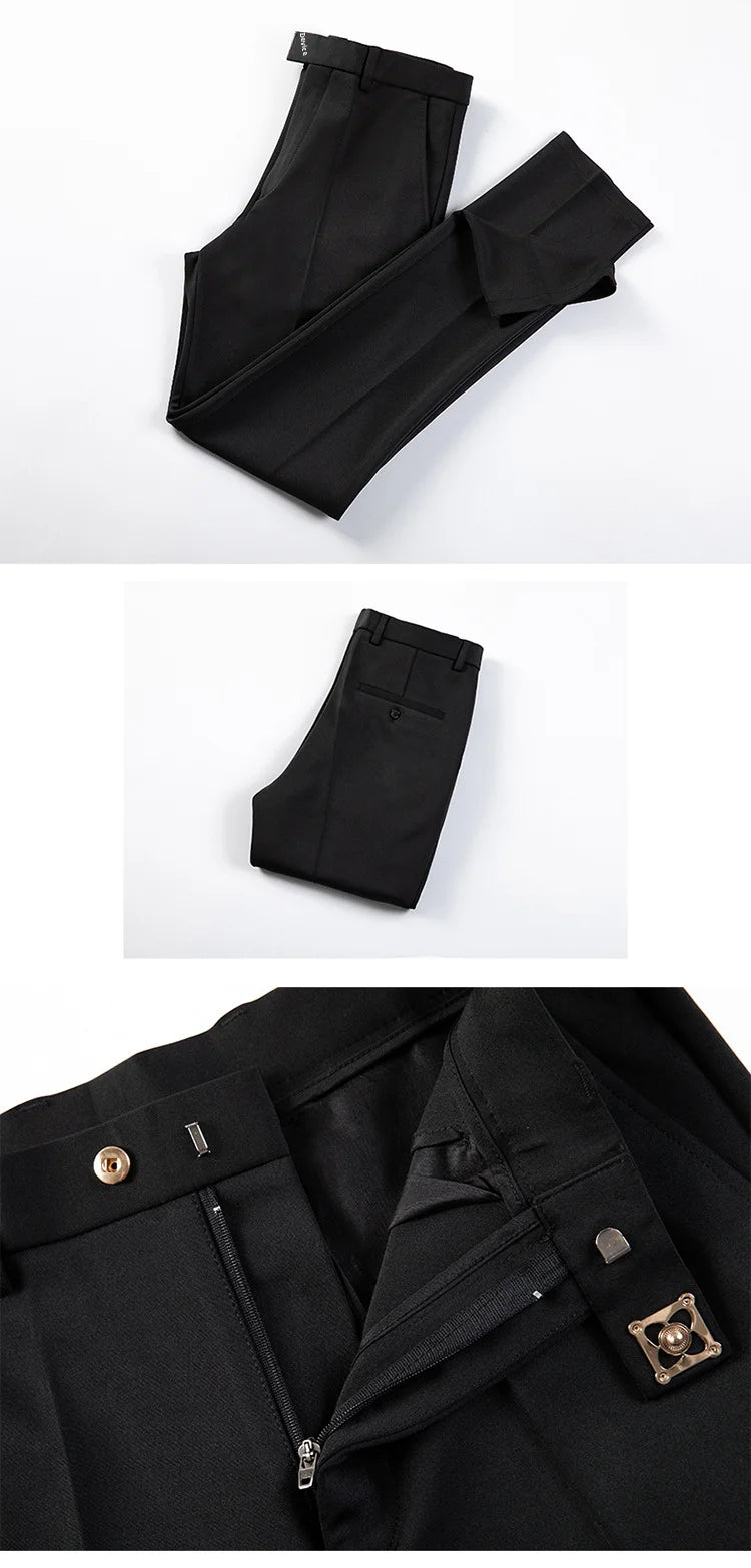 New Style Men's Casual Small Foot Elastic Suit Pants Simple Solid Color