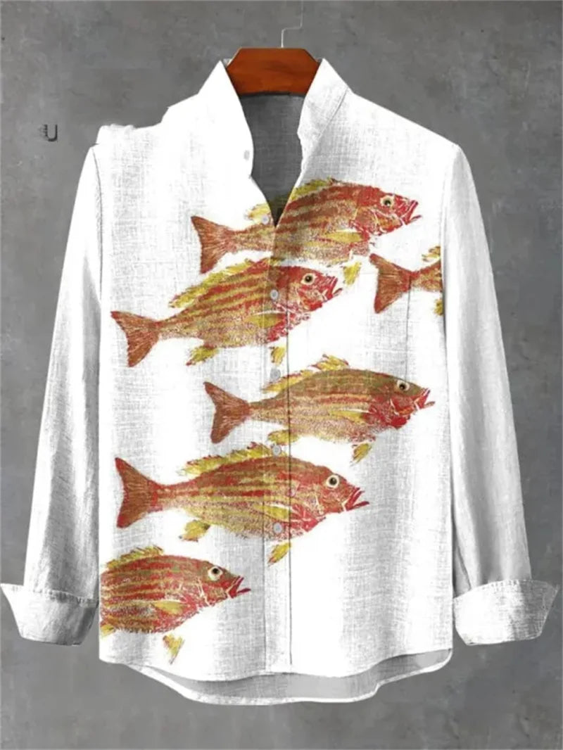 Men's Suit Retro Pattern Lapel Long Sleeved Button Printed Top Fashionable Streetwear Designer Western Style