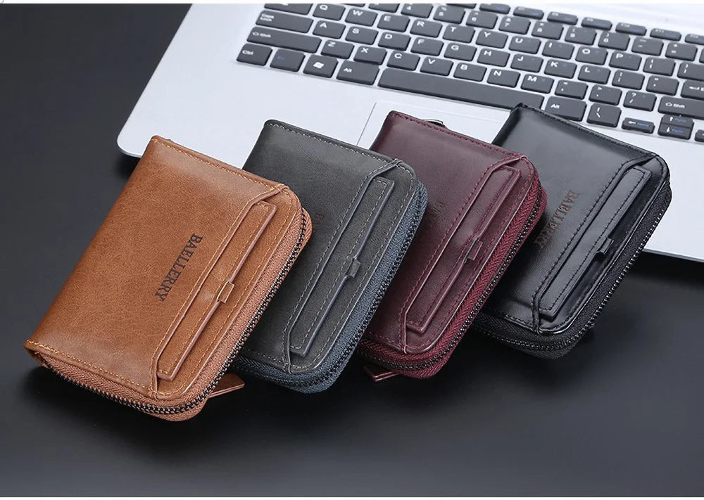 Compact Retro Wallet for Men Distressed PU Leather Zipper Coin Pocket Multi-Card Organizer Gift