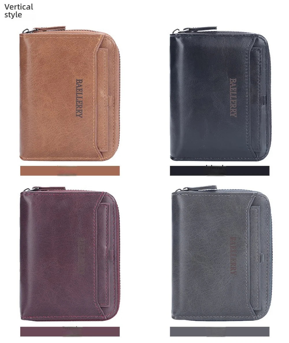 Compact Retro Wallet for Men Distressed PU Leather Zipper Coin Pocket Multi-Card Organizer Gift