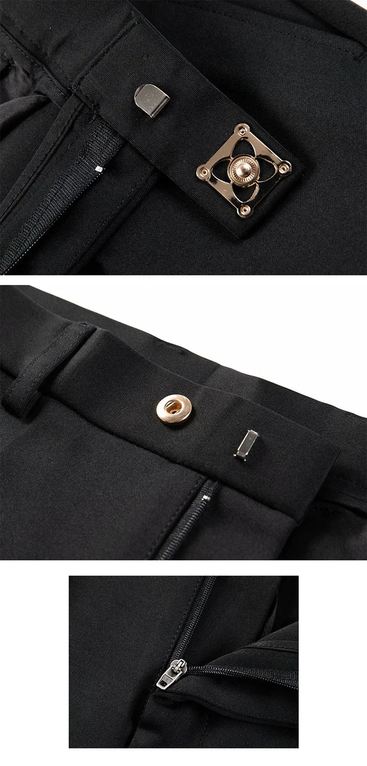 New Style Men's Casual Small Foot Elastic Suit Pants Simple Solid Color