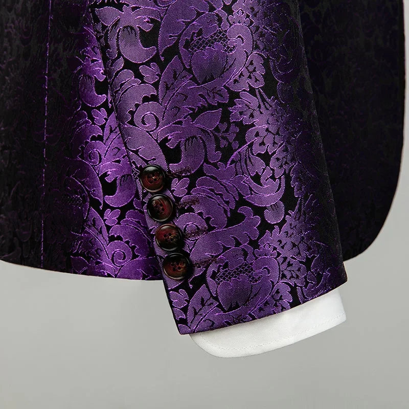 New Blue Jacquard Men's Suit Jacket Wedding Party Suit Men's Blue Red and White Men's Suit Slim Fit
