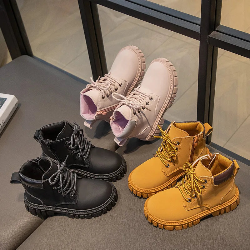 Fashion Boy Short Boots Non-Slip British Style Boots Children's Side Zipper Design Single Boots Leather Boots Anti-skid