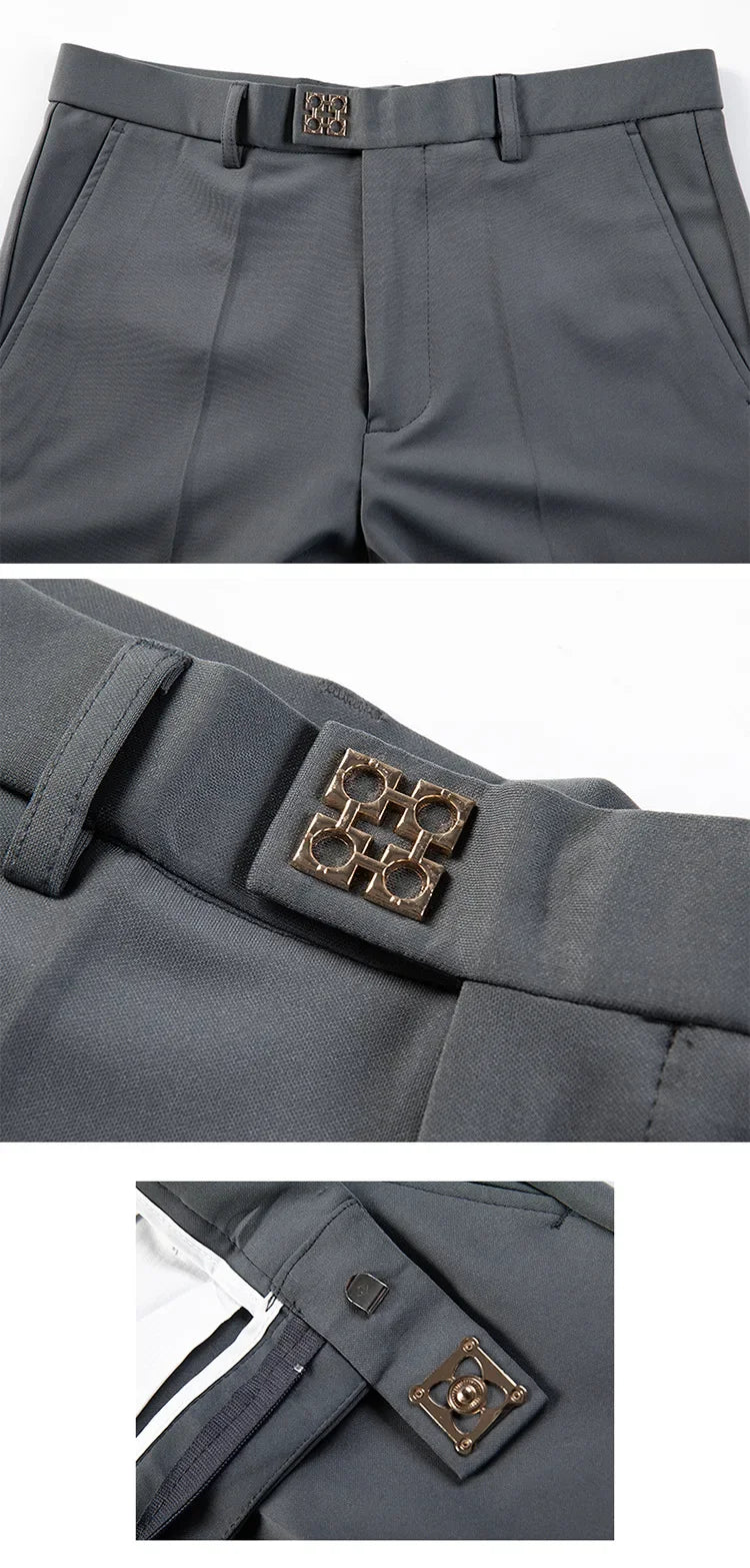 New Style Men's Casual Small Foot Elastic Suit Pants Simple Solid Color
