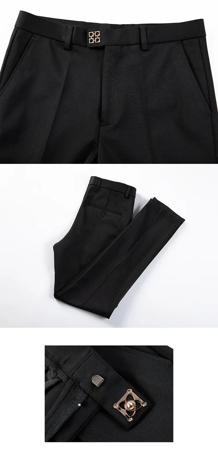 New Style Men's Casual Small Foot Elastic Suit Pants Simple Solid Color