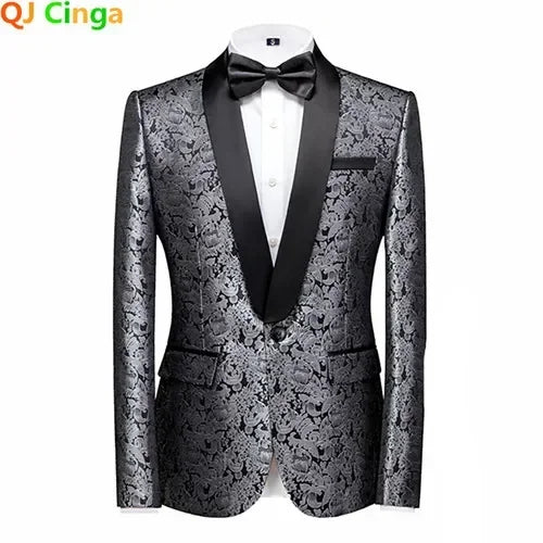New Blue Jacquard Men's Suit Jacket Wedding Party Suit Men's Blue Red and White Men's Suit Slim Fit